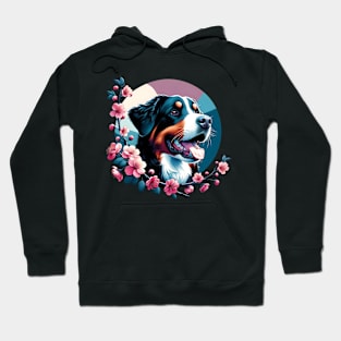 Joyful Entlebucher Mountain Dog with Spring Cherry Blossoms Hoodie